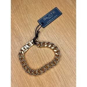 Slate Mens Stainless Steel Wide Curb Link Chain Bracelet NWT Gold Plated 8.5"